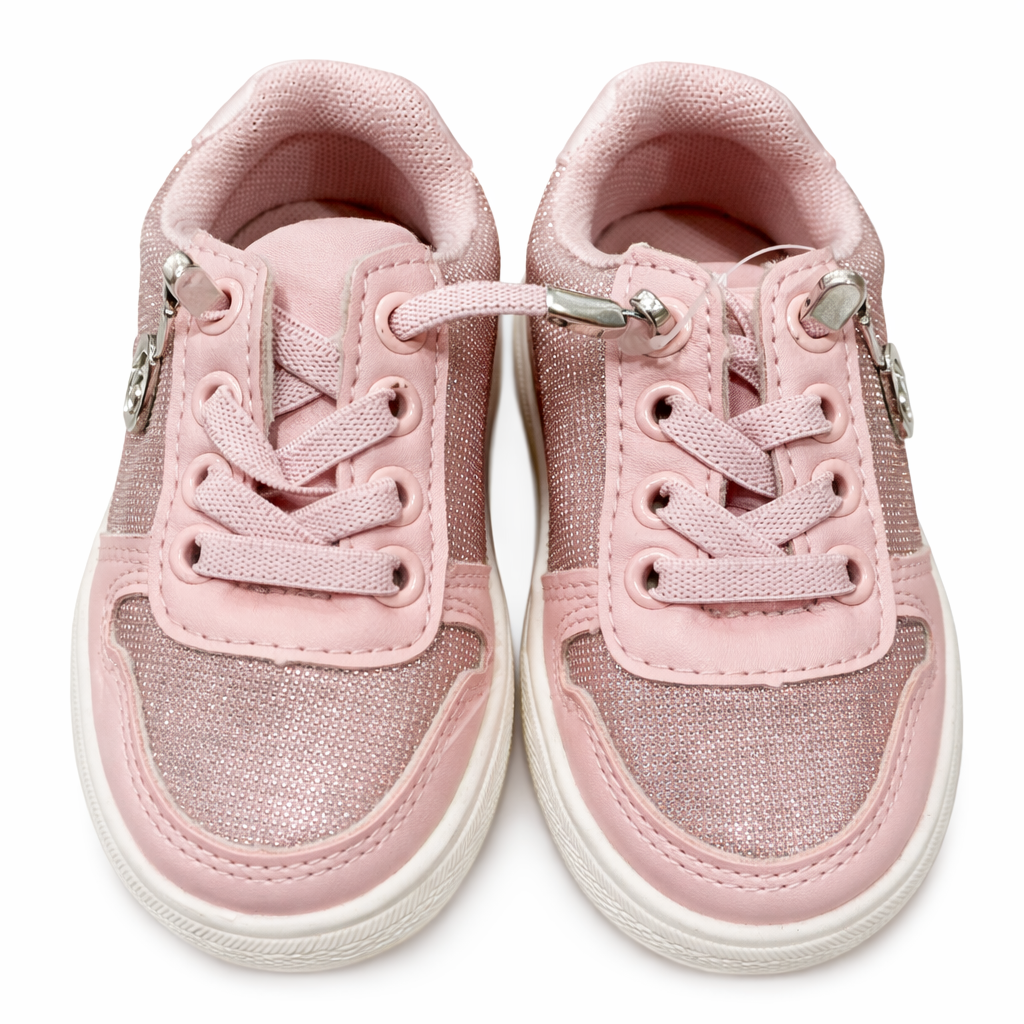Girls Pink Glitter Embellished Casual Athletic Sneakers