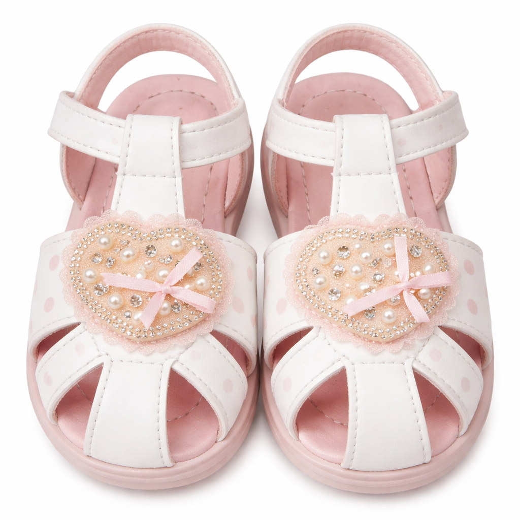 Girls Princess Closed-Toe Pearl Heart Sandals