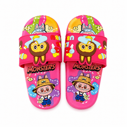 Kids Vibrant Pink Graphic Charm Waterproof Platform Slides
