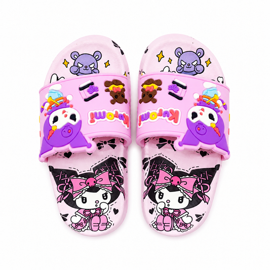 Kids Pink Kuromi Character Waterproof Platform Slides
