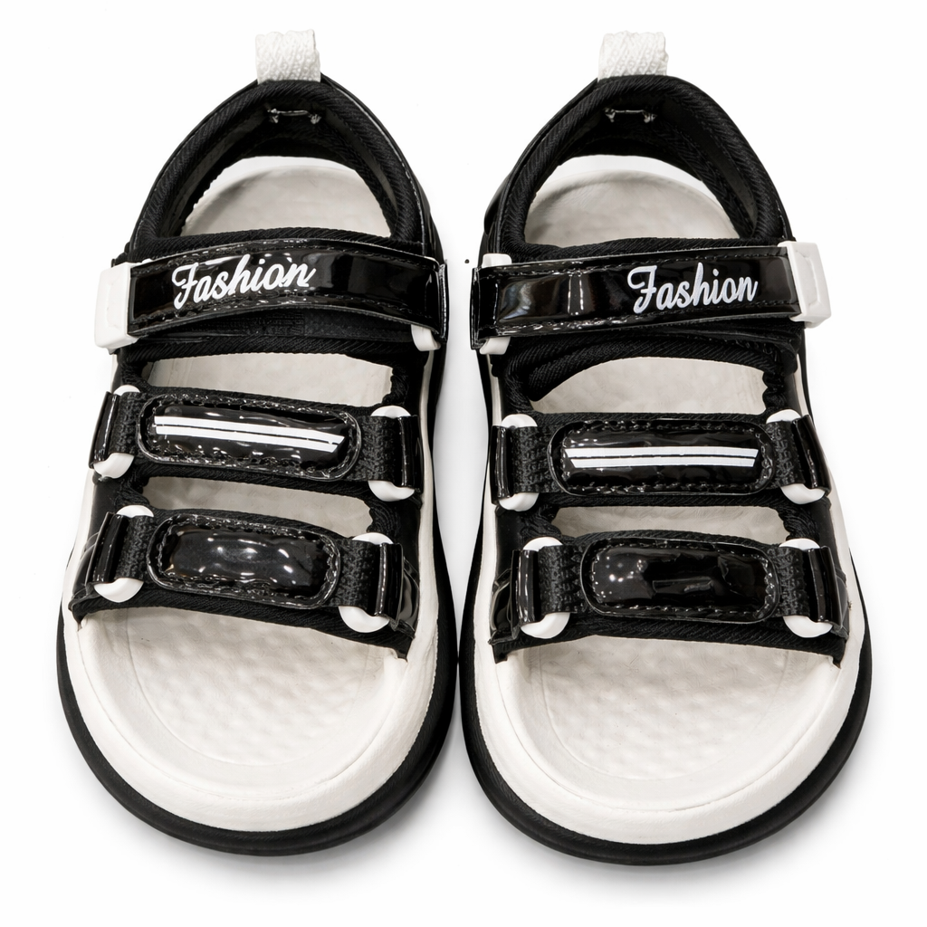 Kids Monochrome Black & White Adjustable Strappy Sandals