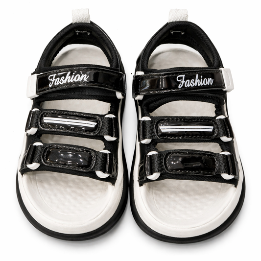 Kids Monochrome Black & White Adjustable Strappy Sandals