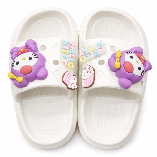 Girls Off-White Hello Kitty Character Charm Waterproof Slides
