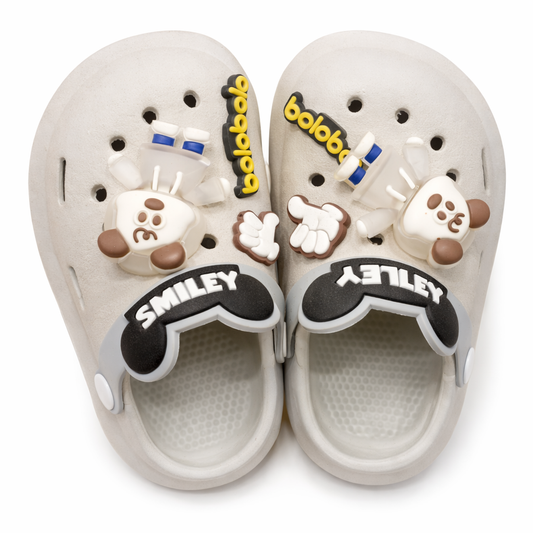 Kids Smiley Strap Waterproof crocs - Versatile Neutral Grey