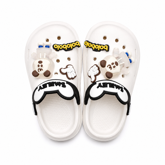 Kids Smiley Strap Waterproof crocs - Classic White & Black